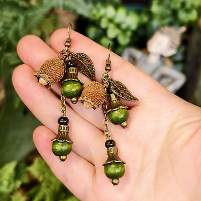 Bohemian Floral-Inspired Alloy Earrings with Unique Wood Bead Design