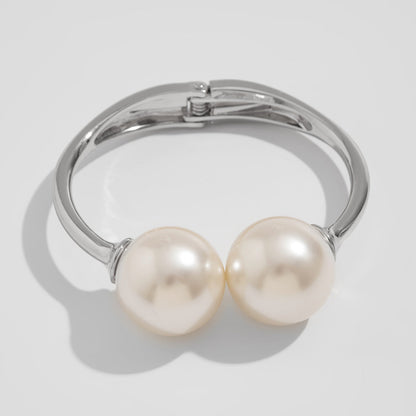 Irregular Wrinkle Alloy Bracelet with Pearl Drops - Trendy Ins Style