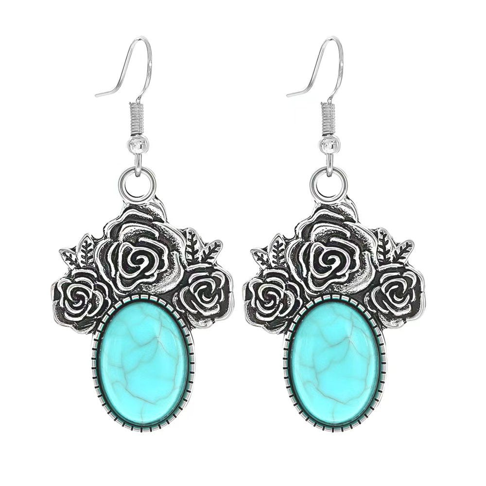 Turquoise Geometric Metal Tassel Earrings for Women