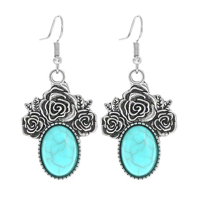 Turquoise Geometric Metal Tassel Earrings for Women