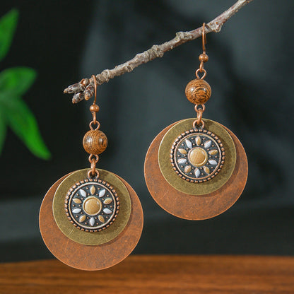 Trendy Bohemian Double Layer Round Disc Earrings