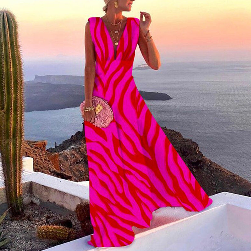 Trendy Floral Deep V Midi Dress Elegant Casual Dress