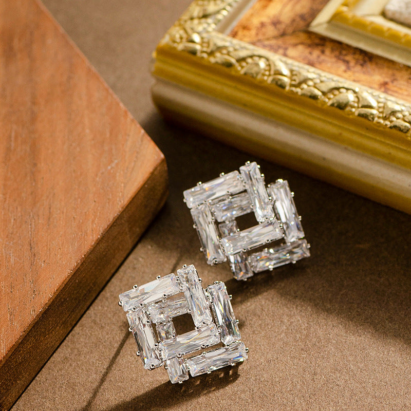 Geometric Crystal Zircon Stud Earrings For Women