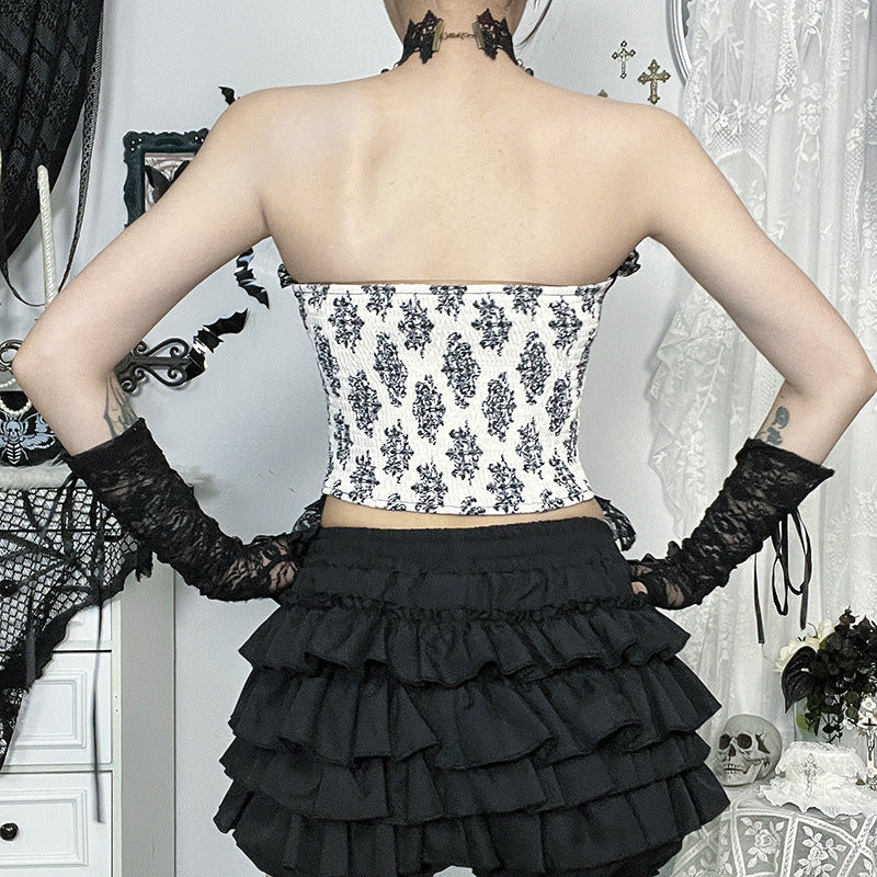 Gothic Floral Print Bustier Top Elegant Casual Shirt