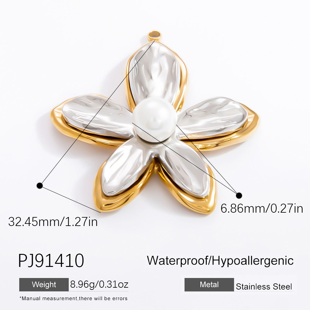 Floral Starfish 18K Gold Plated Stainless Steel Pearl Pendant Necklace