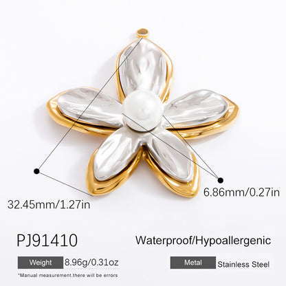 Floral Starfish 18K Gold Plated Stainless Steel Pearl Pendant Necklace
