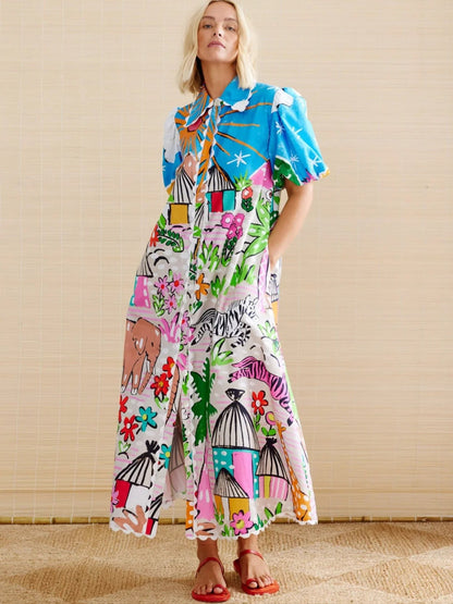 Linen Floral Print Shirt Dress with Casual Elegance