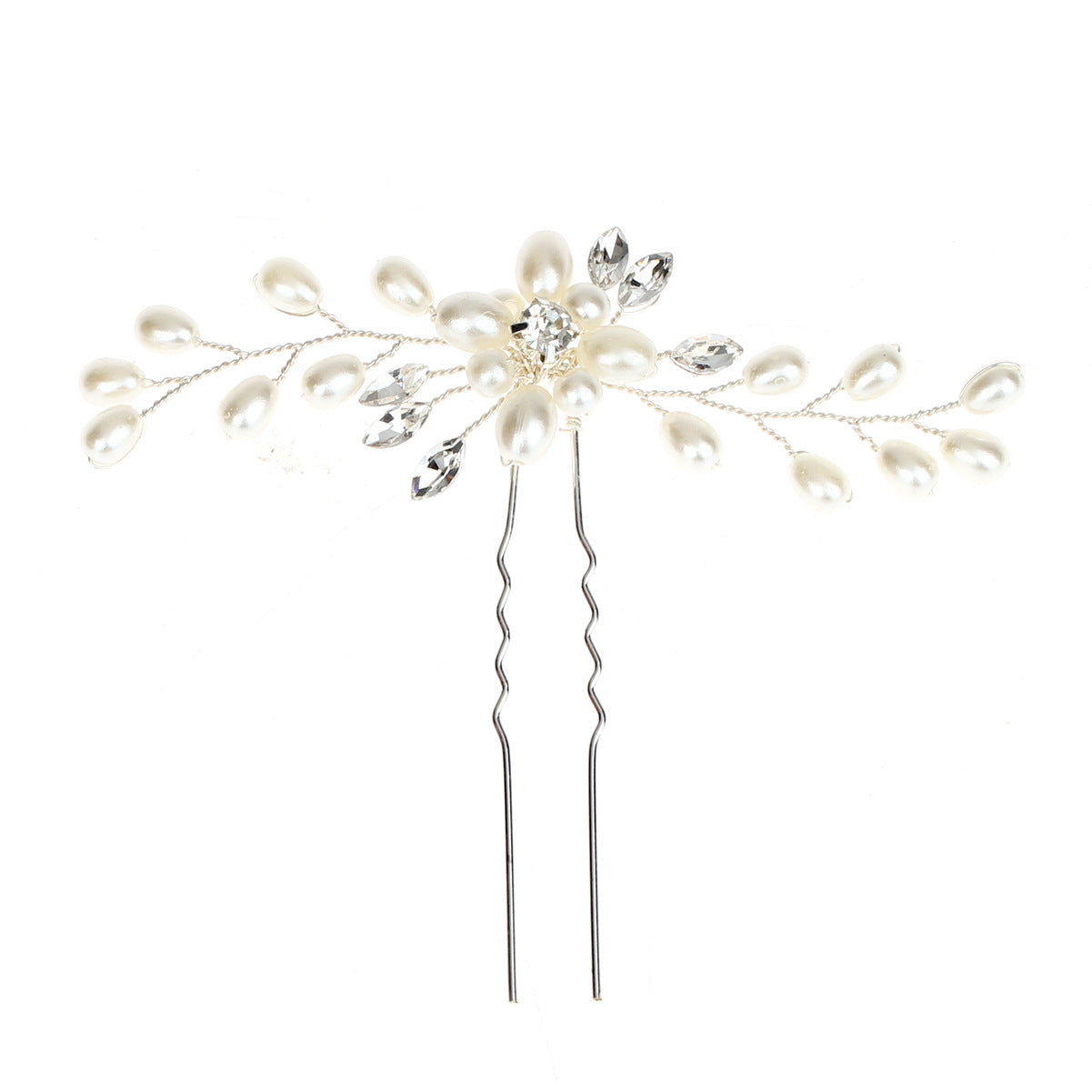 Handmade Pearl Crystal U-Shaped Hairpin Bridal Hair Accessory