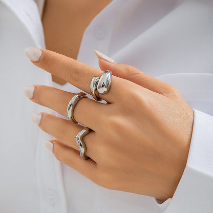 Trendy Geometric Metal Rings Set For Women