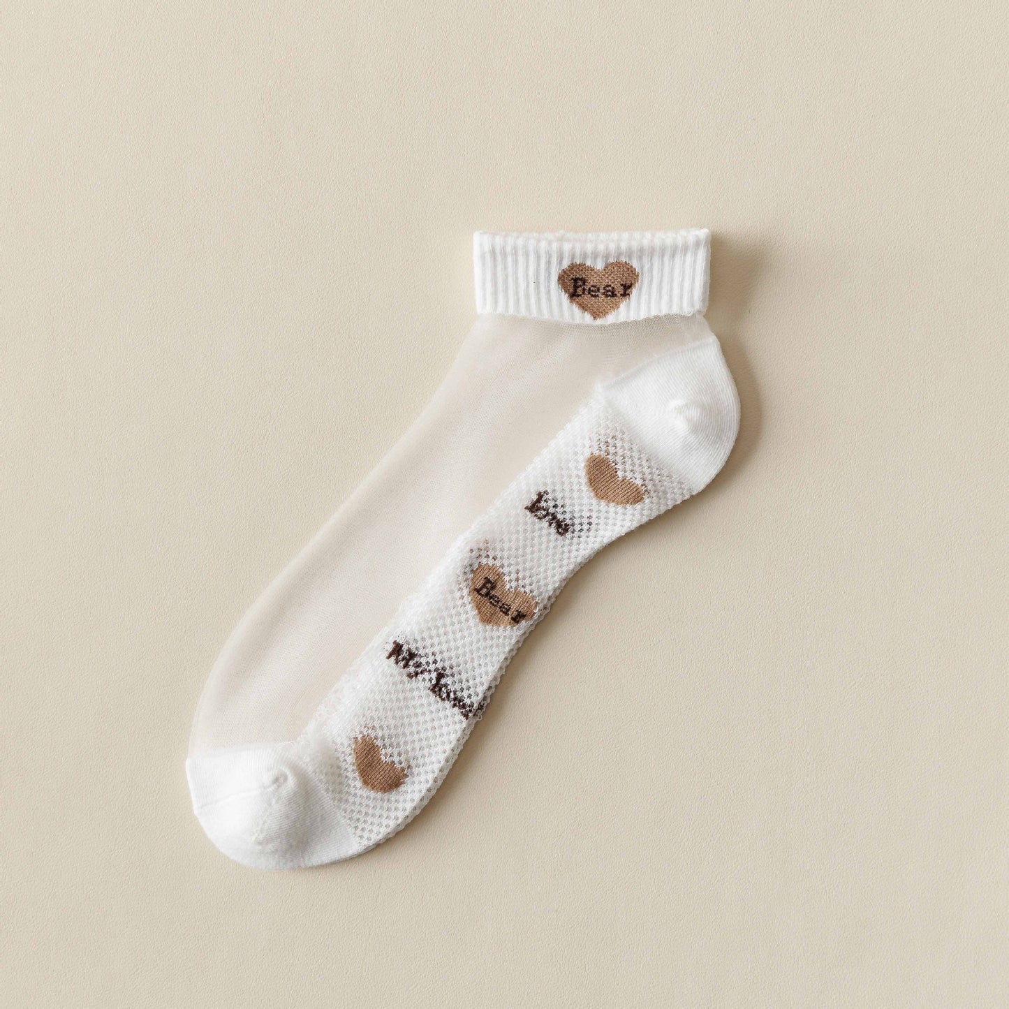 Rufia -  Breathable Sheer Ankle Socks with Bear Pattern