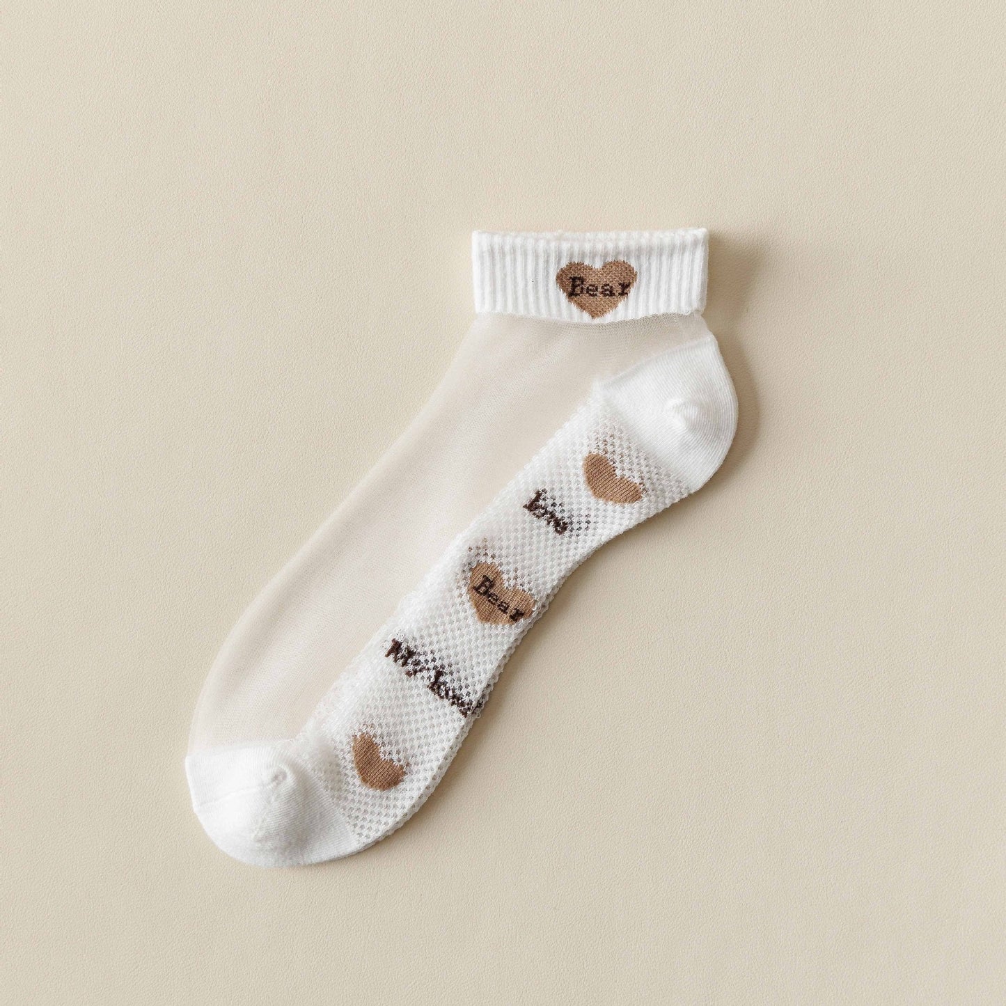 Rufia -  Breathable Sheer Ankle Socks with Bear Pattern