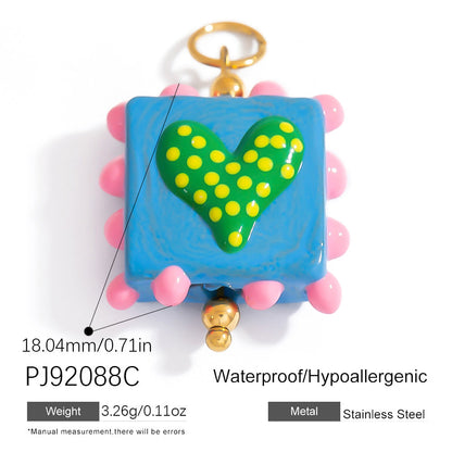 Hand-Painted DIY Jewelry Accessories Summer Dopamine Glass Heart Pendant