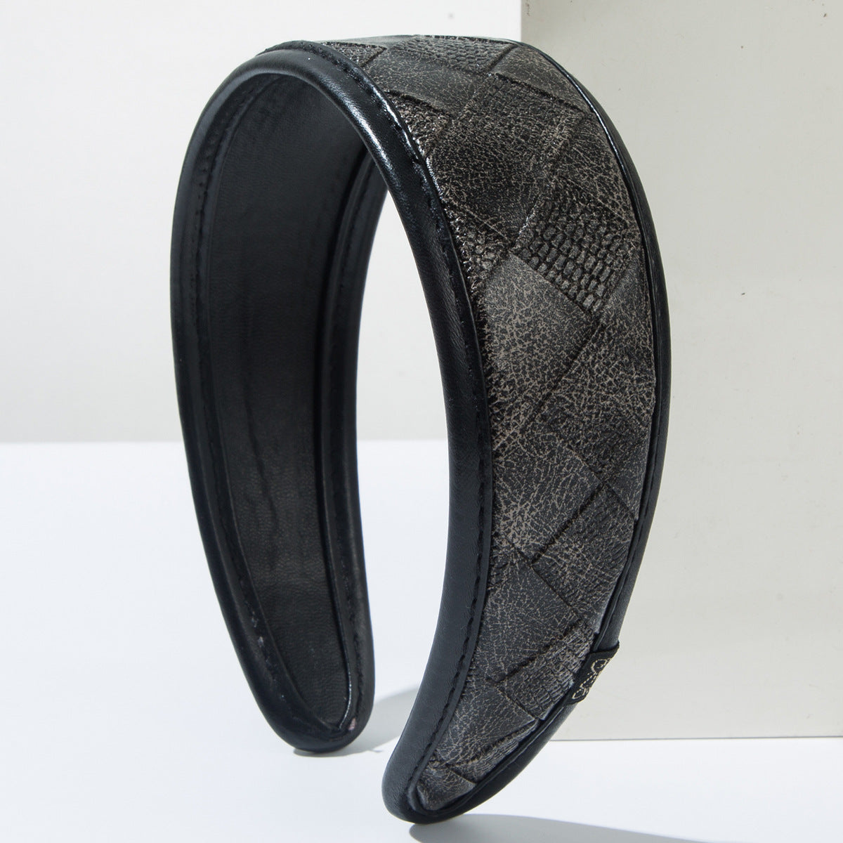 Trendy Wide-Band Leather Check Headband for Fashionistas