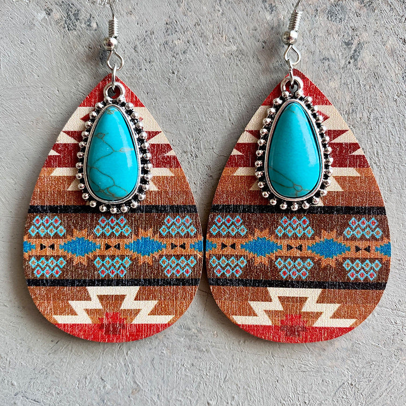 Women'S Earrings Turquoise Pendant Retro Ethnic Fashion Earrings Bohemia Style Earrings