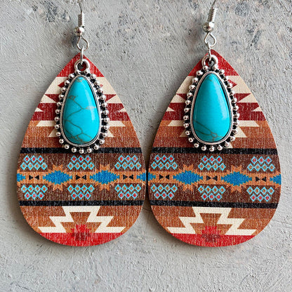 Women'S Earrings Turquoise Pendant Retro Ethnic Fashion Earrings Bohemia Style Earrings