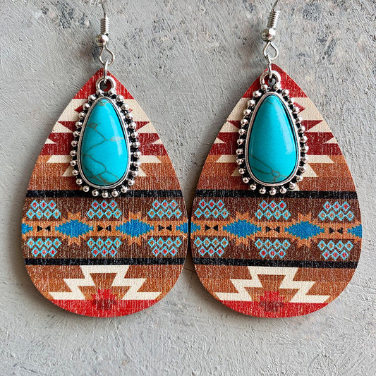 Women'S Earrings Turquoise Pendant Retro Ethnic Fashion Earrings Bohemia Style Earrings