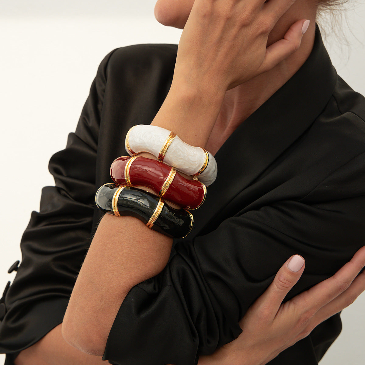 Vintage Enamel Open Wavy Bamboo Bracelets