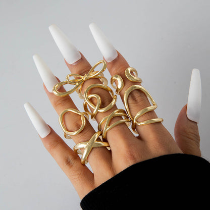 Elegant Irregular Geo Cutout Arc Ring Set - 4 Pieces