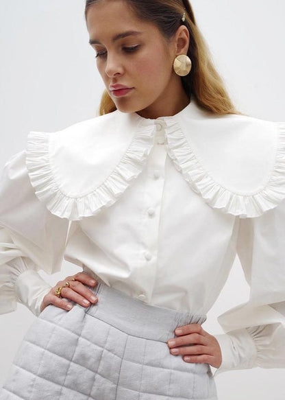 Ruffled Collar Blouse High Quality Cotton
