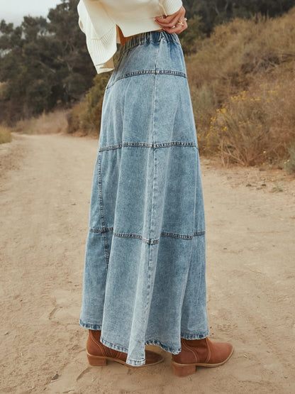 Bohemian Layered A-Line Denim Skirt for Women