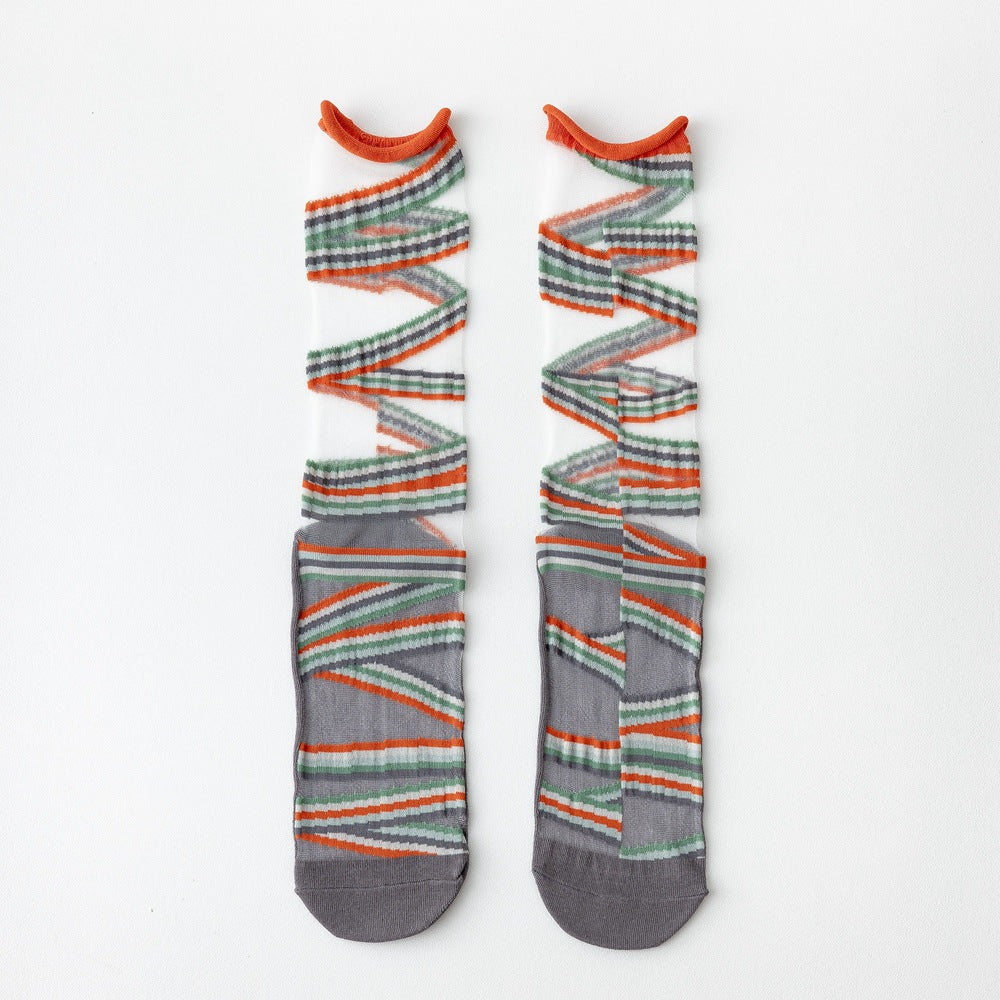 Rufia - Asymmetrical Pattern Sheer Socks