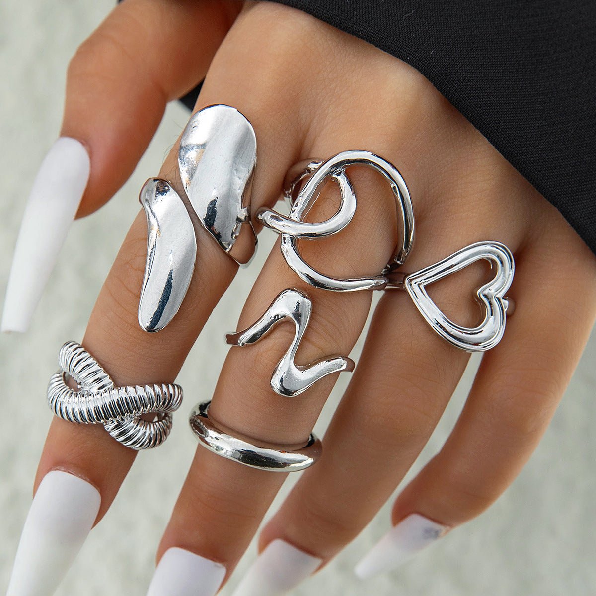 Trendy Vintage Statement Geometric Open Joint Ring Set