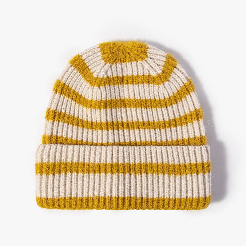 Winter Striped Beanie Cuff Warm Knitted Hat