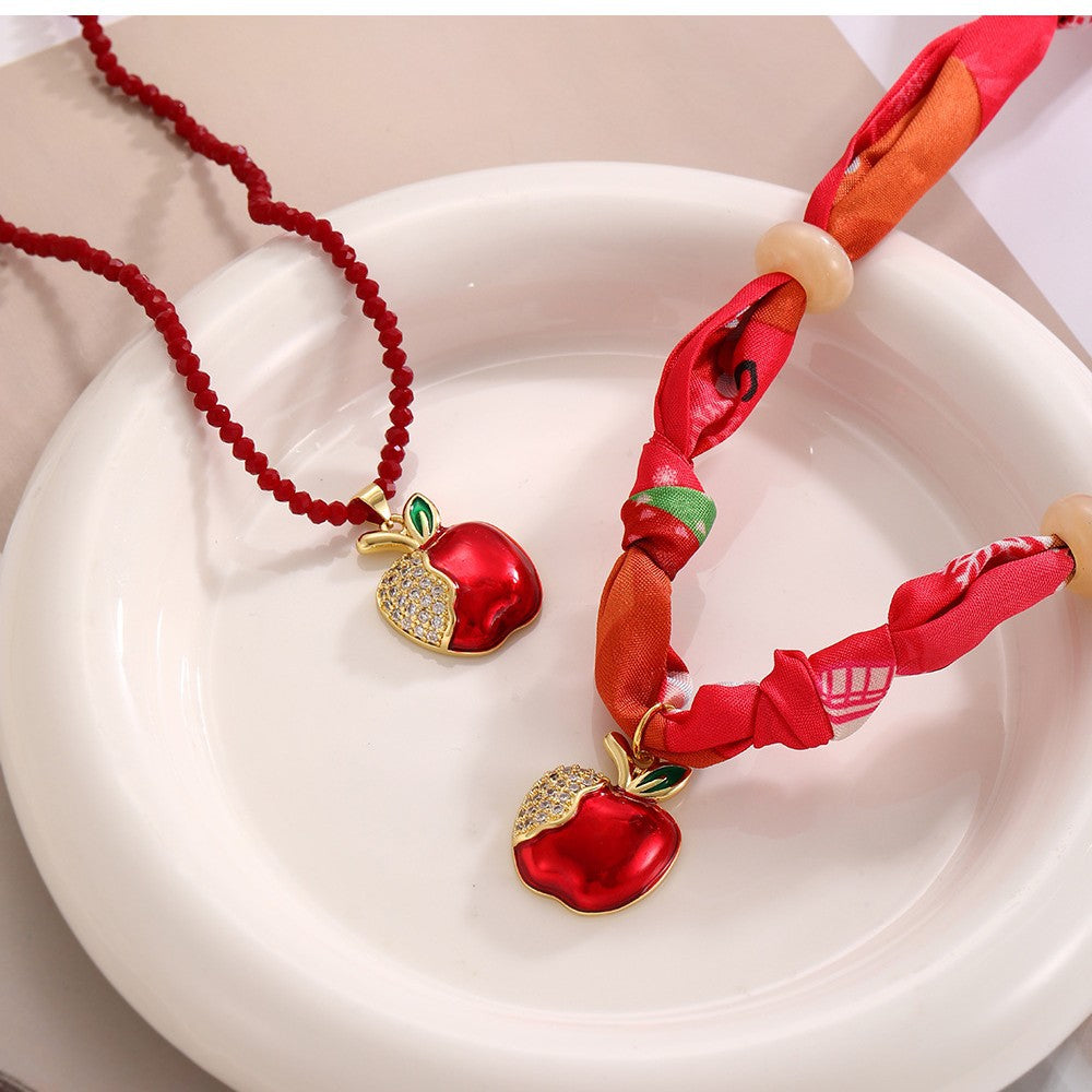 Dainty Enamel Apple Pendant Christmas Necklace
