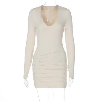 Solid Color Bodycon Dress With Ruching