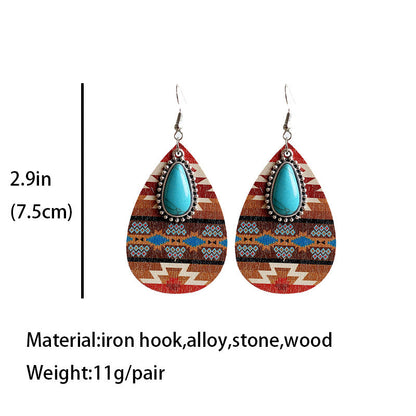 Women'S Earrings Turquoise Pendant Retro Ethnic Fashion Earrings Bohemia Style Earrings