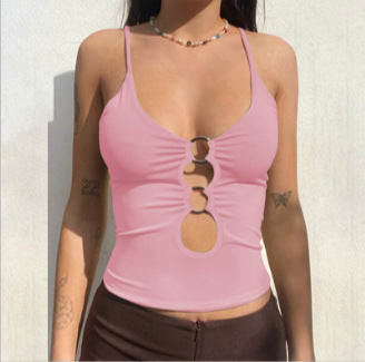 Trendy Hollow Out Crop Top with Adjustable Straps