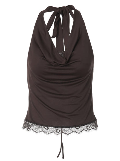 Lace Panel Spaghetti Strap Slim Fit Top for Women
