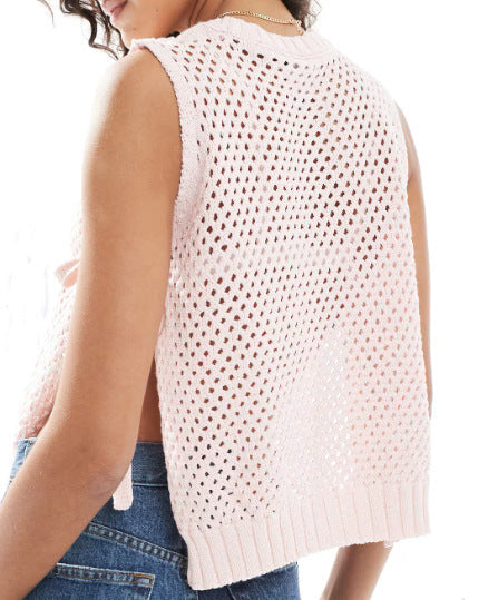 Elegant Floral Jacquard Sleeveless Knit Vest Top