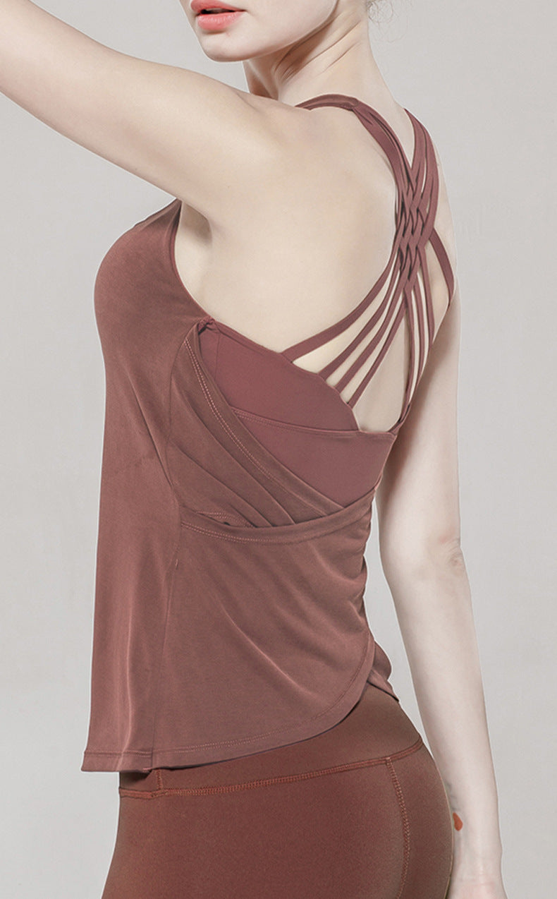 Fake Two-Piece Sports Vest Women'S Fitness Clothes Running Tops Beautiful Back Sports Tops Bras And Loose Yoga Clothes