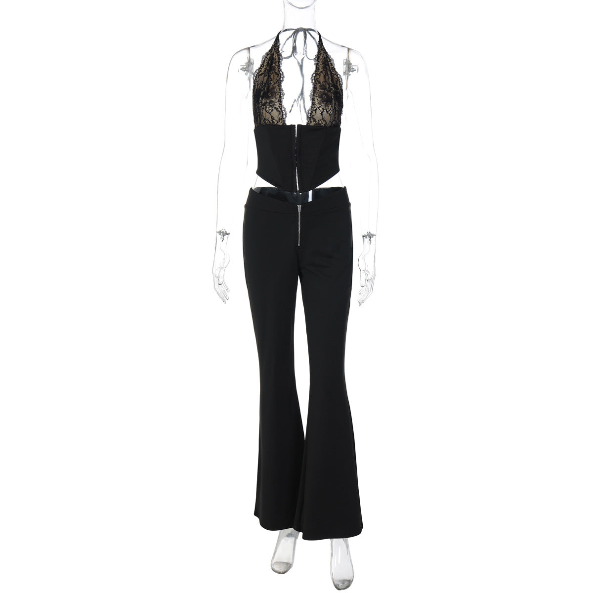 Sleek Lace Crop Top and Pants Set for Stylish Nights