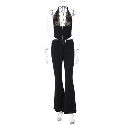 Sleek Lace Crop Top and Pants Set for Stylish Nights