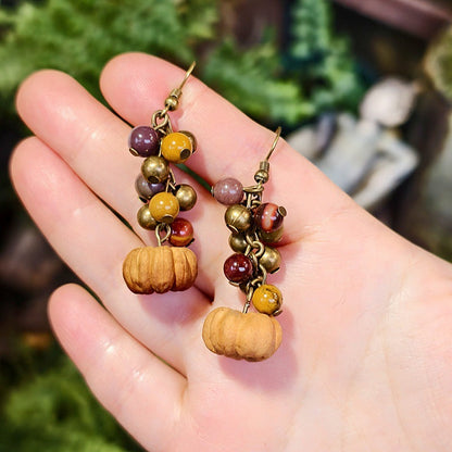 Vintage Botanical Wood Hoop Earrings - Handcrafted Nature-Inspired Designs