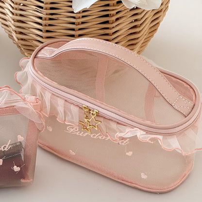 Trendy Ruffled Organza Makeup Bag Portable Versatile Storage