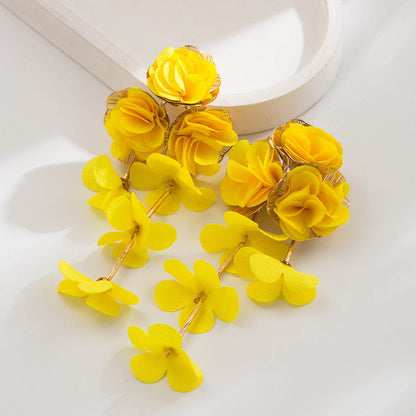 Chic Floral Chiffon Earrings Lightweight Vacation Style