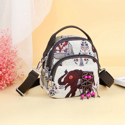 Small Fresh Cotton And Hemp Straddle Bag Literary And Antique Style Retro Handwoven Elephant Straddle Bag Small Straddle Bag