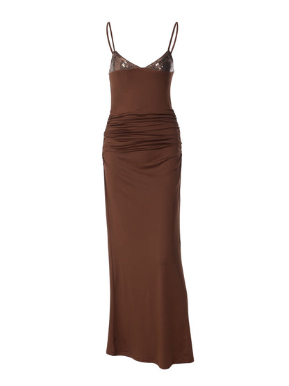 Trendy Deep V-Neck Spaghetti Strap Long Dress