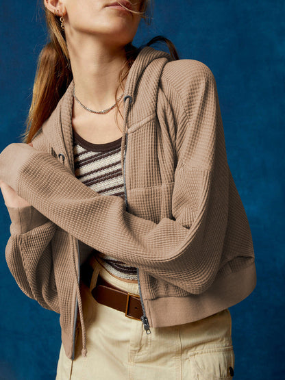 Casual Hooded Zip Cardigan for Women in Solid Color