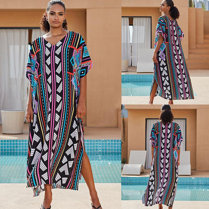 Cotton Watermark Printed Beach Blouses Robe-Style Holiday Sunscreen Blouses Bikini Blouses