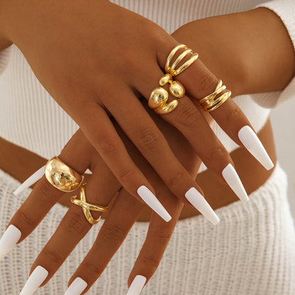 Irregular Pearl Ring Set Trendy Gold Retro Geometric Statement Rings