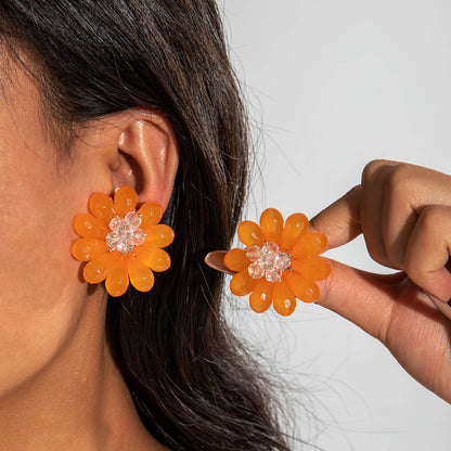 Colorful Resin Flower Petal Earrings Sweet Floral Studs