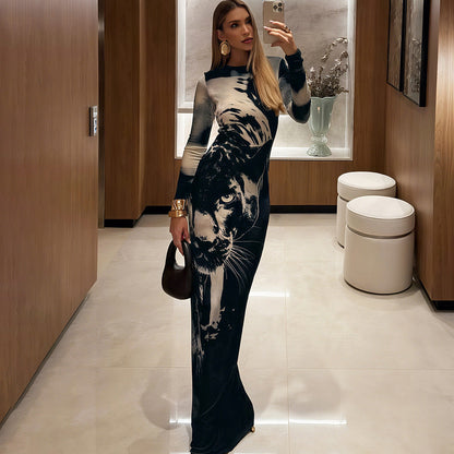 Elegant High-Waisted Bodycon Dress With Animal Print