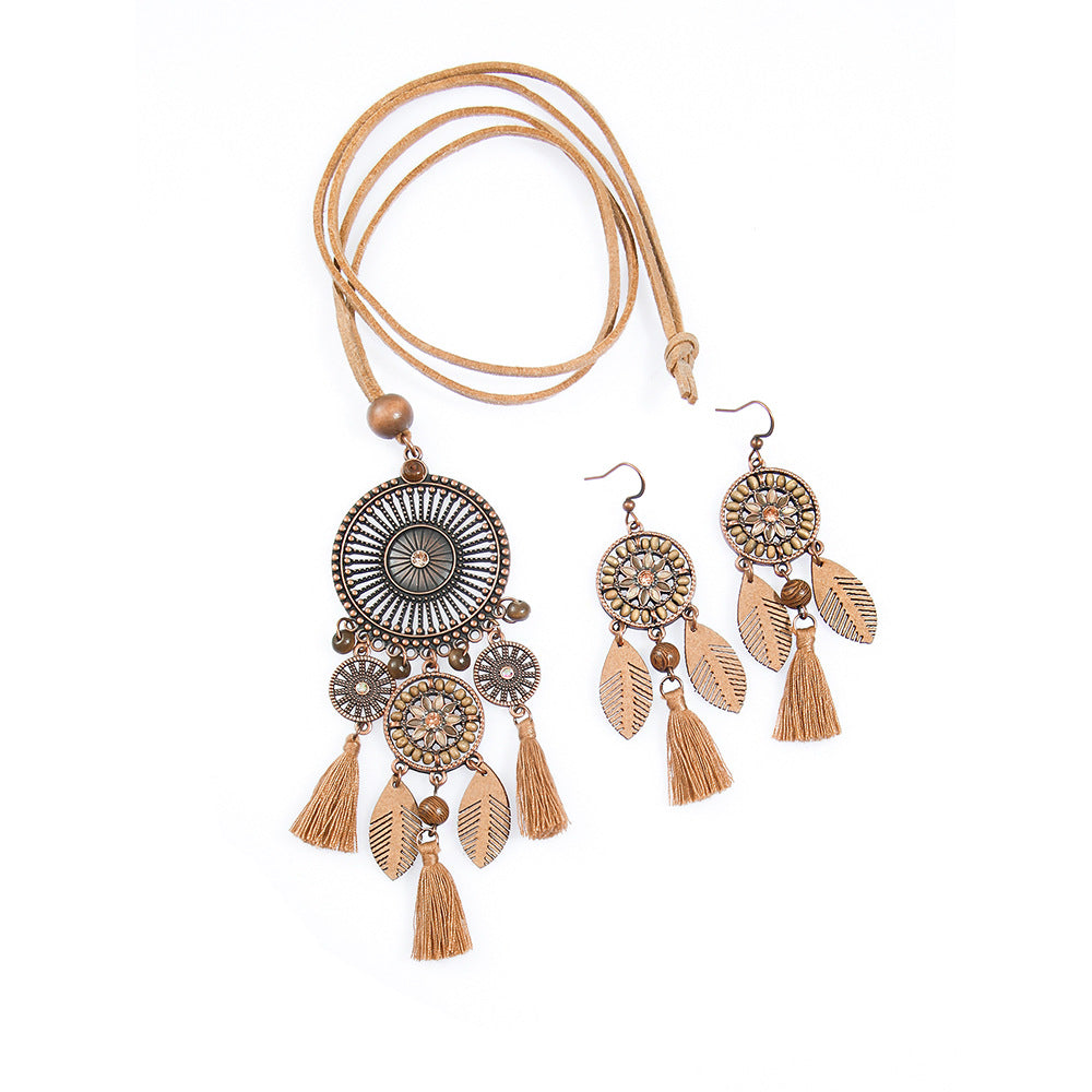Geometric Hollow Earrings And Necklace Set Bohemian Style
