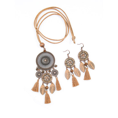 Geometric Hollow Earrings And Necklace Set Bohemian Style