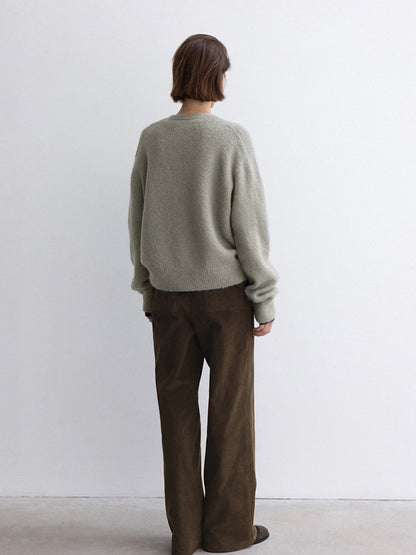 V-Neck Warm Knit Sweater with Rabbit Hair for Casual Elegance
