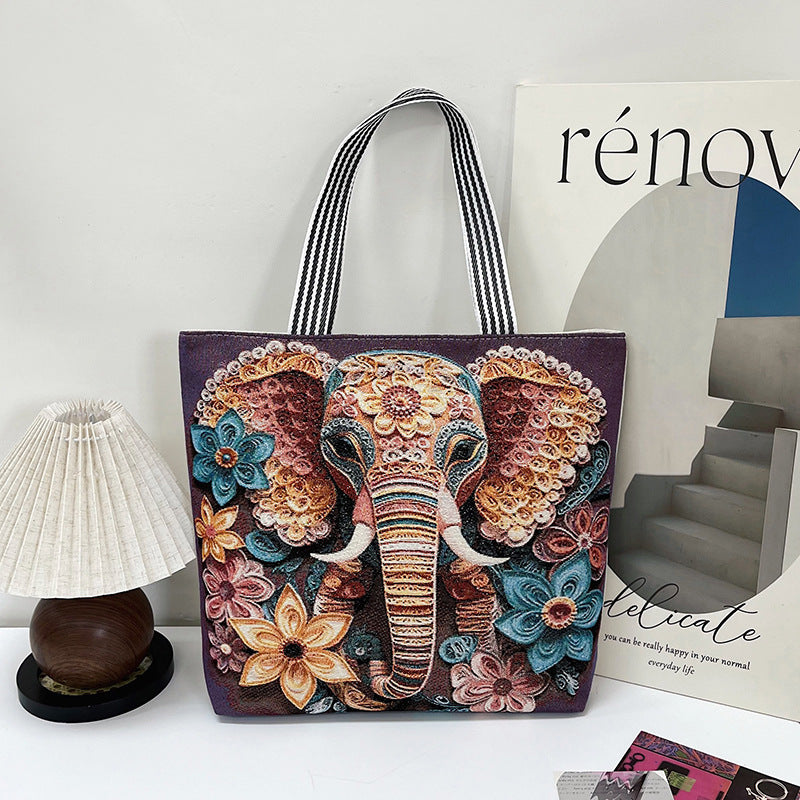 Fashionable Gold Embroidery Animal Tote Bag Stylish Shoulder Bag
